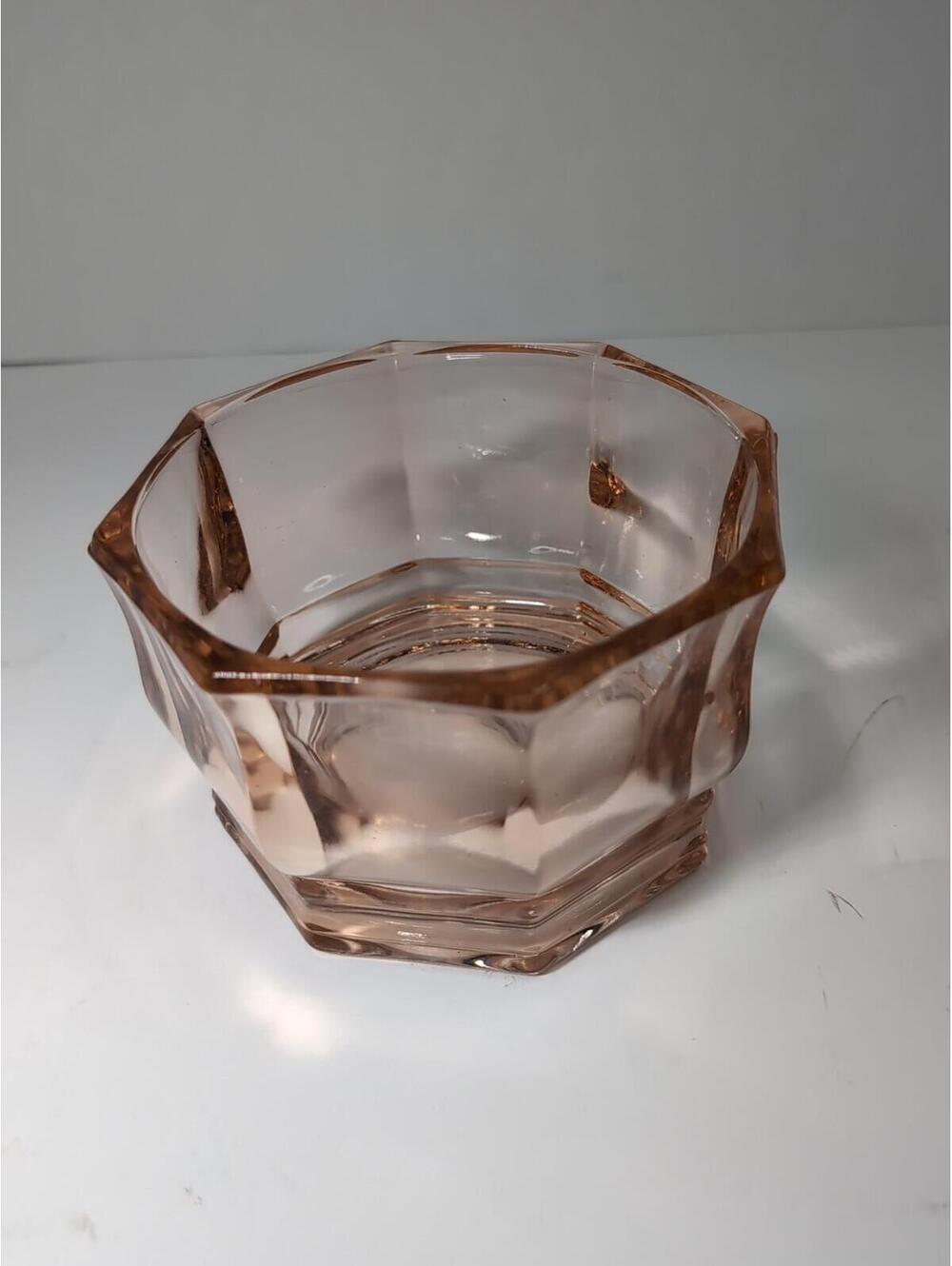 Vintage Indiana Glass Concord Pink Octagonal Glass Candy Dish Bowl A322